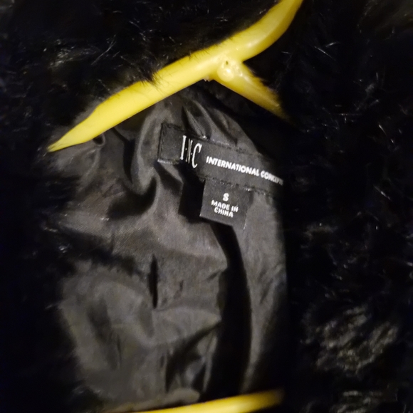 INC International Concepts Black Trench Coat with Faux Fur Trim - Picture 4 of 4